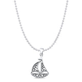 Sailboat Pendant Bead Chain Necklace Oxidized 925 Sterling Silver