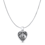 Horse Heart Pendant Box Chain Necklace Oxidized 925 Sterling Silver