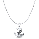 Anchor & Tentacle Pendant Box Chain Necklace Oxidized 925 Sterling Silver