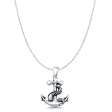 Anchor & Tentacle Pendant Cable Chain Necklace Oxidized 925 Sterling Silver