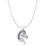 Horse Head Pendant Bead Chain Necklace Oxidized 925 Sterling Silver