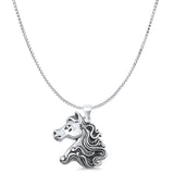 Horse Head Pendant Box Chain Necklace Oxidized 925 Sterling Silver