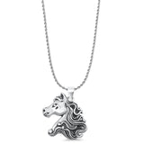 Horse Head Pendant Rope Chain Necklace Oxidized 925 Sterling Silver