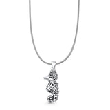 Seahorse Pendant Snake Chain Necklace Oxidized 925 Sterling Silver