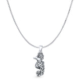 Seahorse Pendant Box Chain Necklace Oxidized 925 Sterling Silver