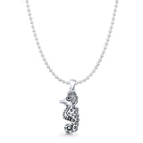 Seahorse Pendant Bead Chain Necklace Oxidized 925 Sterling Silver