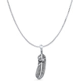 Feather & Bird Pendant Box Chain Necklace Oxidized 925 Sterling Silver