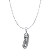 Feather & Bird Pendant Bead Chain Necklace Oxidized 925 Sterling Silver
