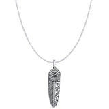 Feather & Evil Eye Pendant Cable Chain Necklace Oxidized 925 Sterling Silver