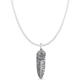 Feather & Evil Eye Pendant Rolo Chain Necklace Oxidized 925 Sterling Silver