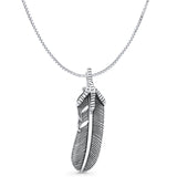 Feather Pendant Box Chain Necklace Oxidized 925 Sterling Silver