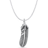 Feather Pendant Bead Chain Necklace Oxidized 925 Sterling Silver