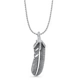 Feather Pendant Rope Chain Necklace Oxidized 925 Sterling Silver