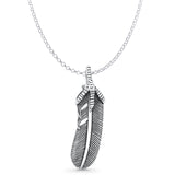Feather Pendant Rolo Chain Necklace Oxidized 925 Sterling Silver