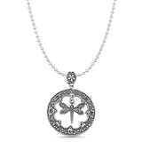 Dragonfly Pendant Bead Chain Necklace Oxidized 925 Sterling Silver