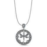 Dragonfly Pendant Rope Chain Necklace Oxidized 925 Sterling Silver