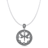 Dragonfly Pendant Rolo Chain Necklace Oxidized 925 Sterling Silver