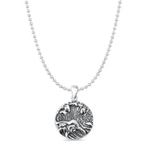 Ocean Waves Pendant Bead Chain Necklace Oxidized 925 Sterling Silver