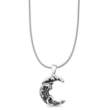 Moon Waves Pendant Snake Chain Necklace Oxidized 925 Sterling Silver