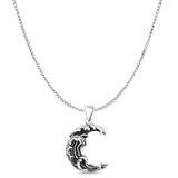 Moon Waves Pendant Box Chain Necklace Oxidized 925 Sterling Silver