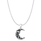Moon Waves Pendant Bead Chain Necklace Oxidized 925 Sterling Silver