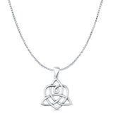 Triquetra & Heart Pendant Box Chain Necklace Oxidized 925 Sterling Silver