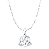 Triquetra & Heart Pendant Bead Chain Necklace Oxidized 925 Sterling Silver