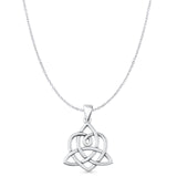 Triquetra & Heart Pendant Cable Chain Necklace Oxidized 925 Sterling Silver