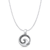Wave Pendant Bead Chain Necklace Oxidized 925 Sterling Silver