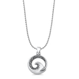 Wave Pendant Rope Chain Necklace Oxidized 925 Sterling Silver