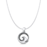 Wave Pendant Rolo Chain Necklace Oxidized 925 Sterling Silver