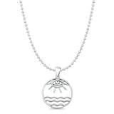 Evil Eye, Sun & Water Pendant Bead Chain Necklace Oxidized 925 Sterling Silver