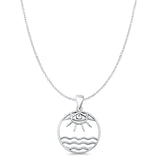 Evil Eye, Sun & Water Pendant Cable Chain Necklace Oxidized 925 Sterling Silver