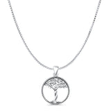 Tree Of Life Pendant Box Chain Necklace Oxidized 925 Sterling Silver