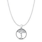 Tree Of Life Pendant Bead Chain Necklace Oxidized 925 Sterling Silver