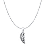 Feather Pendant Box Chain Necklace Oxidized 925 Sterling Silver
