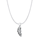 Feather Pendant Bead Chain Necklace Oxidized 925 Sterling Silver