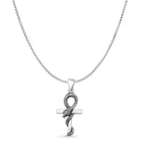 Cross & Snake Pendant Box Chain Necklace Oxidized 925 Sterling Silver