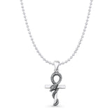 Cross & Snake Pendant Bead Chain Necklace Oxidized 925 Sterling Silver