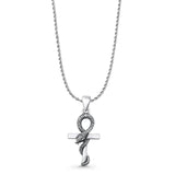 Cross & Snake Pendant Rope Chain Necklace Oxidized 925 Sterling Silver