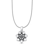 Flower Pendant Snake Chain Necklace Oxidized 925 Sterling Silver