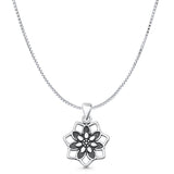 Flower Pendant Box Chain Necklace Oxidized 925 Sterling Silver