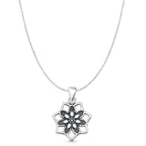 Flower Pendant Cable Chain Necklace Oxidized 925 Sterling Silver