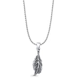 Leaf Pendant Rope Chain Necklace Oxidized 925 Sterling Silver