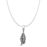 Leaf Pendant Rolo Chain Necklace Oxidized 925 Sterling Silver
