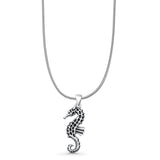 Seahorse Pendant Snake Chain Necklace Oxidized 925 Sterling Silver