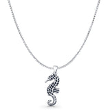Seahorse Pendant Box Chain Necklace Oxidized 925 Sterling Silver