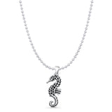 Seahorse Pendant Bead Chain Necklace Oxidized 925 Sterling Silver