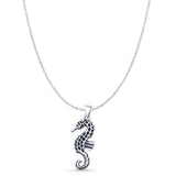 Seahorse Pendant Cable Chain Necklace Oxidized 925 Sterling Silver