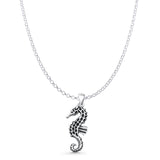 Seahorse Pendant Rolo Chain Necklace Oxidized 925 Sterling Silver